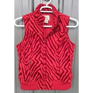 ARIAT Red Animal Print Vest Lined Insulated Fleece Women’s Medium Horseshoe Zip